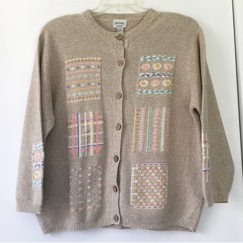 Vintage Embroidered Wood Button Sweater
